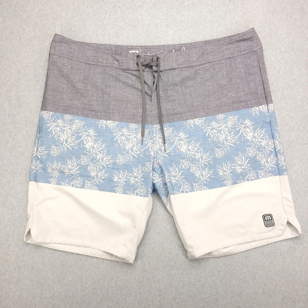 Travis Mathew Mens Size 42 ‎ Board Shorts Swim Trunks Blue White Gray